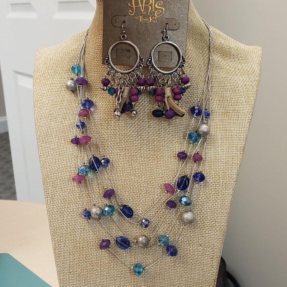 Necklace Earring Set, Treska NWT purple blue bead earrings, beaded necklace